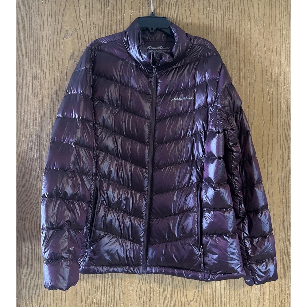 Eddie Bauer Women Puffer Jacket Size L Packable Down Maroon